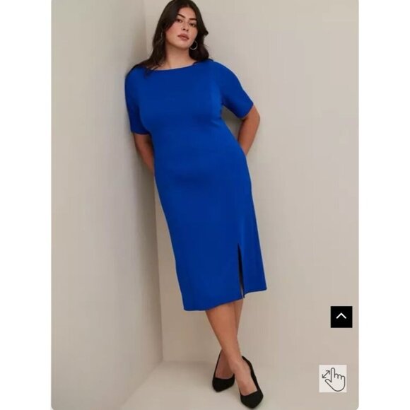 Torrid Midi Studio Cupro Bodycon Dress Blue Women’s Size 1X 14/16 NWT NEW - Picture 1 of 9